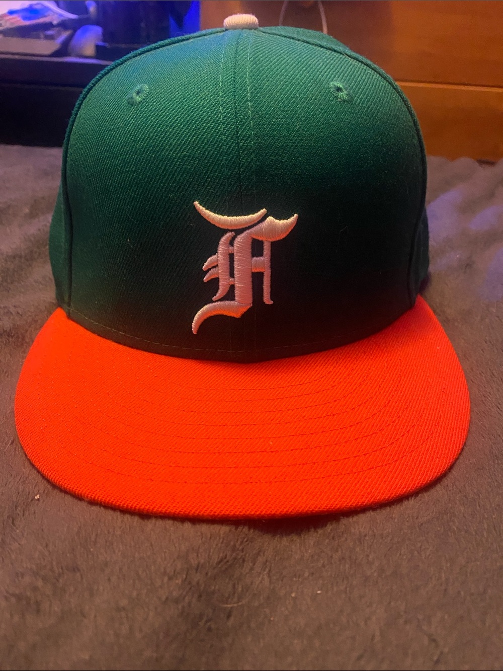 Green and orange Fear Of God Baseball Cap with a White logo